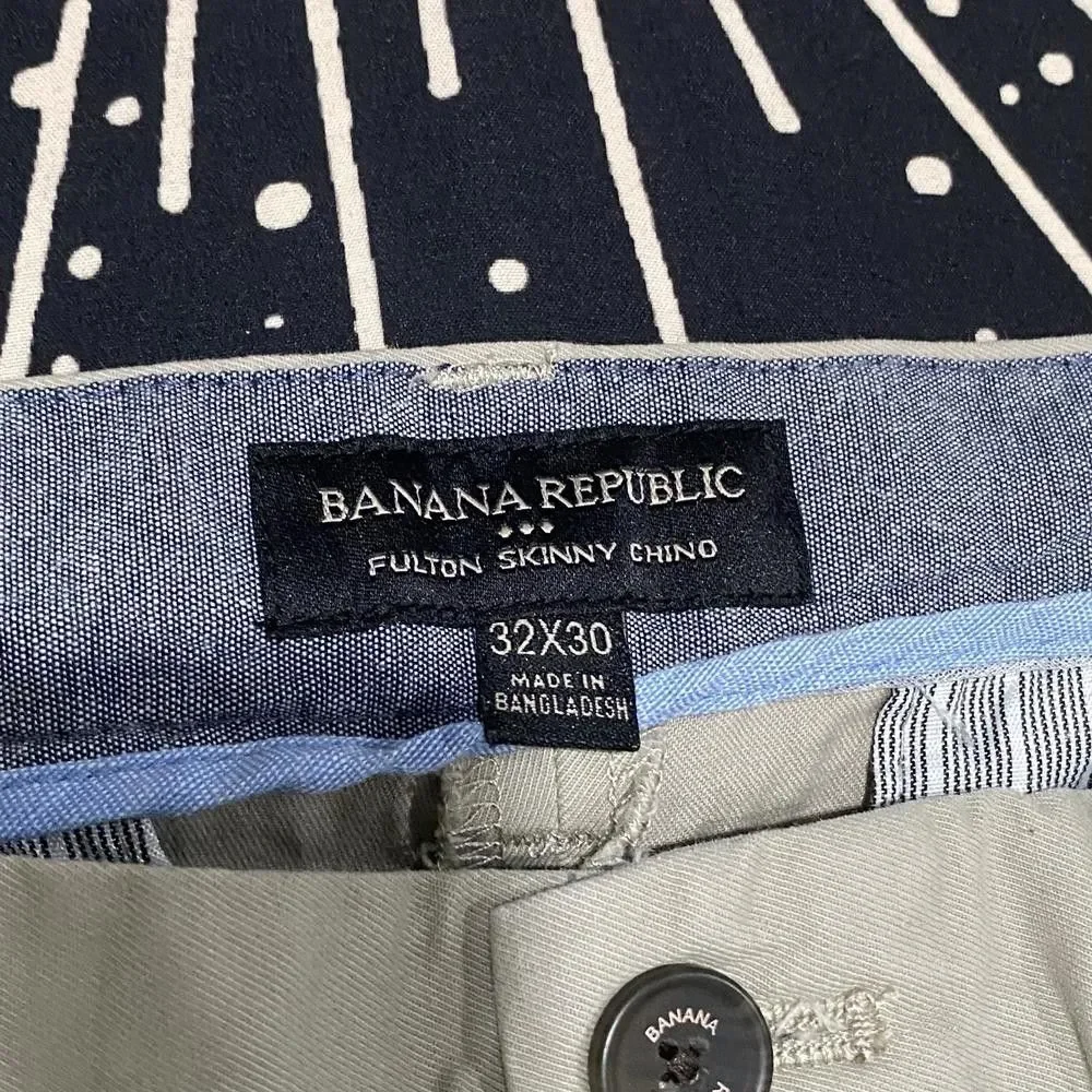 Banana Republic Fulton Chino Pant Mens 32x30 Beige Cotton Skinny Career Stretch